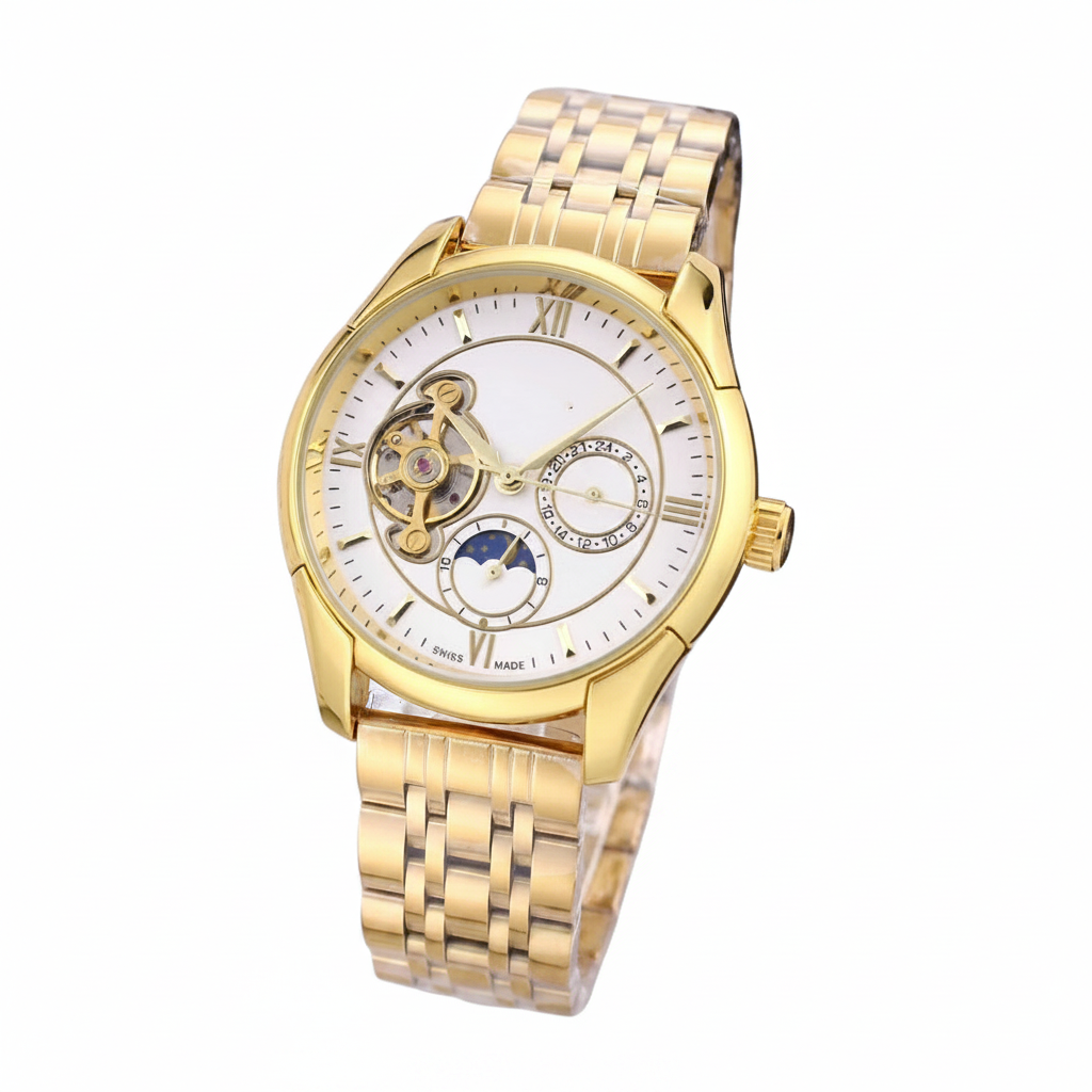 Gouden skeleton horloge witte achtergrond
