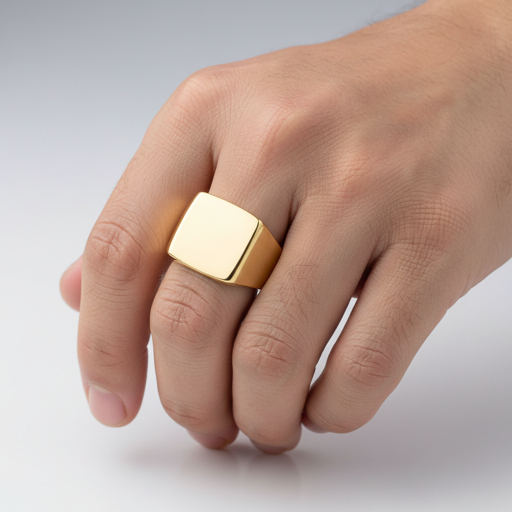 Gouden zegelring realistische hand
