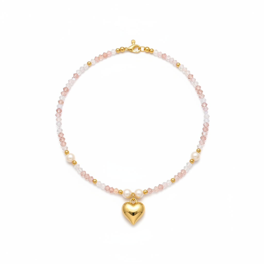 Hart parel kristal ketting witte achtergrond