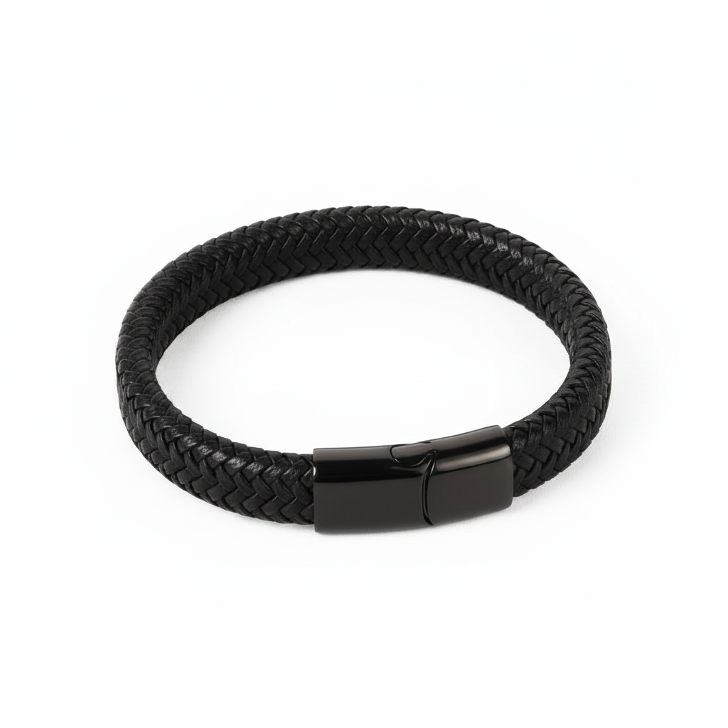 Zwarte leren armband witte achtergrond